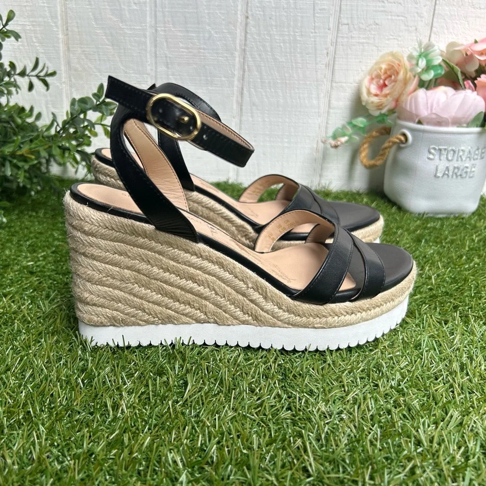 Stuart Weitzman Catlina Leather Wedge Sandals color: black size 5.5 new